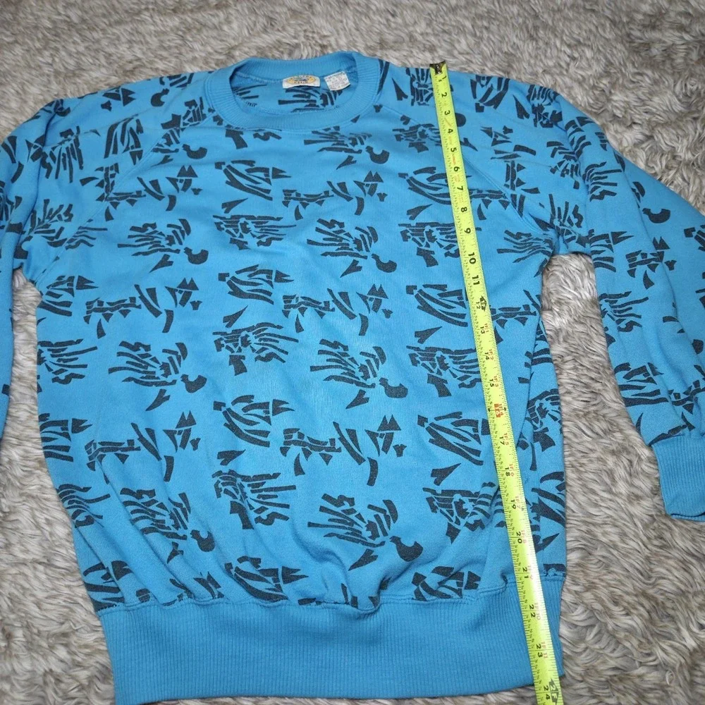 Vintage 80s Players Club Abstract‎ Print Sweatshirt Teal Blue Small AOP